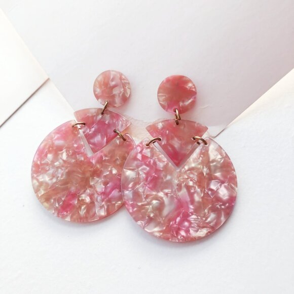 Round Confetti Acetate Earrings Pink Gold Multicolor - Picture 5 of 7